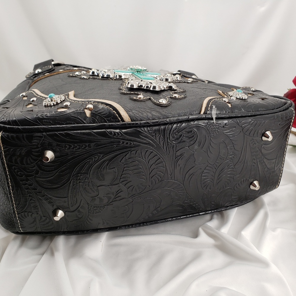 Lg  Handbag with Turquoise  Cross with Rhinestones - Picture 4 of 5